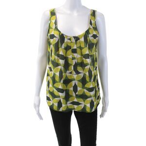 Agnona Womens Sleeveless Scoop Neck Abstract Silk Top Green White Size IT 42